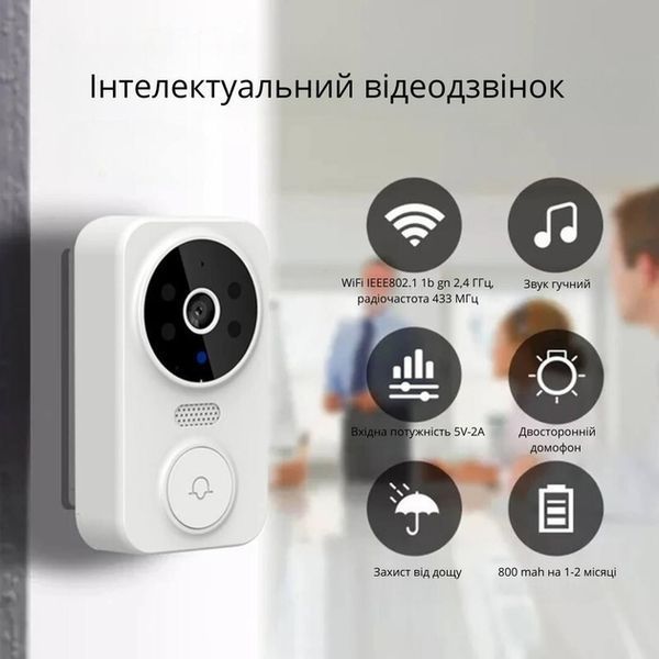 Умный дверной Wi-Fi звонок ULooka с камерой и аккумулятором \ беспроводной видеозвонок id_3333 фото