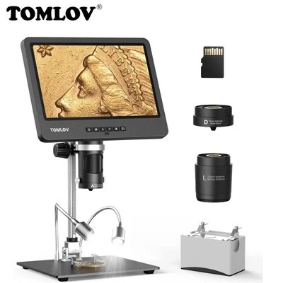 Профессиональный цифровой микроскоп TOMLOV с тремя линзами, HDMI, 10.1" IPS id_3214 фото