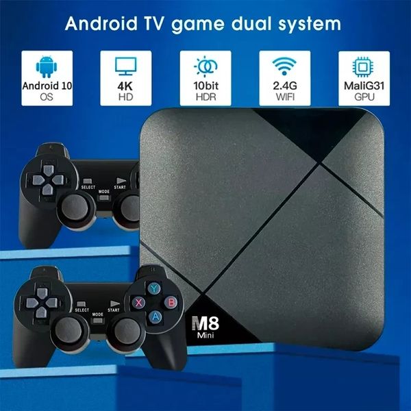 Портативна игровая консоль приставка GAME BOX M8 MINI 64gb 4K Android TV два беспроводных джойстика id_2764 фото