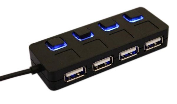 Хаб USB 2.0 HUB 4 порта, Black, 480Mbts питание от USB, с кнопкой LED 770024527 фото