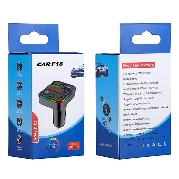 FM-трансмиттер модулятор CAR F18 RGB 12-24V Wireless car kit 2 USB id_2431 фото