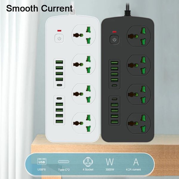 Сетевой фильтр питания Power Socket T25 4 розетки + 8USB + 2Type-C PD, 2m сетевой удлинитель розеток, черный id_2717 фото