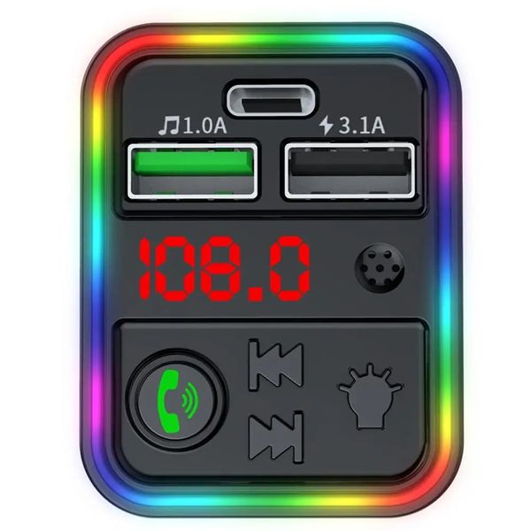 FM-трансмиттер модулятор CAR F18 RGB 12-24V Wireless car kit 2 USB id_2431 фото