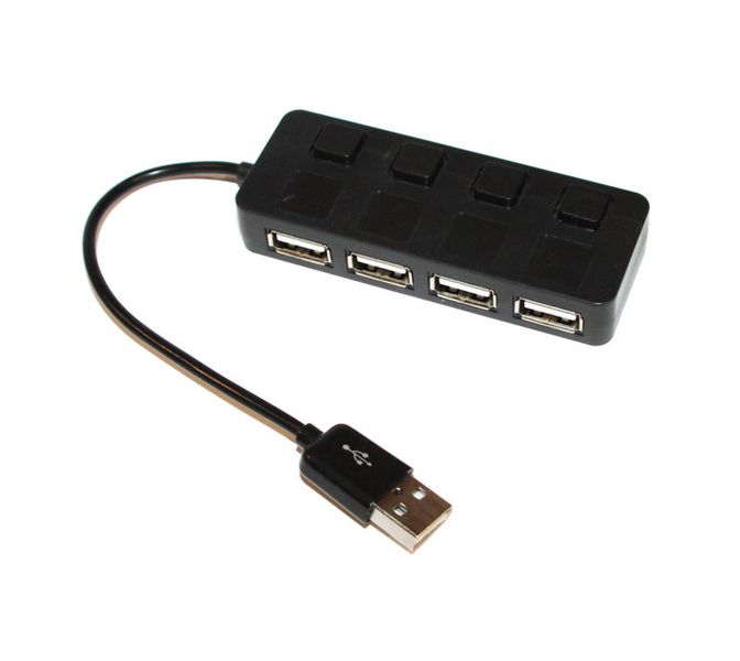 Хаб USB 2.0 HUB 4 порта, Black, 480Mbts питание от USB, с кнопкой LED 770024527 фото