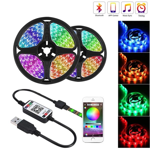 Светодиодная LED лента RGB 5050 5M 150 LEDS bluetooth с контроллером и пультом USB APP Control id_2648 фото