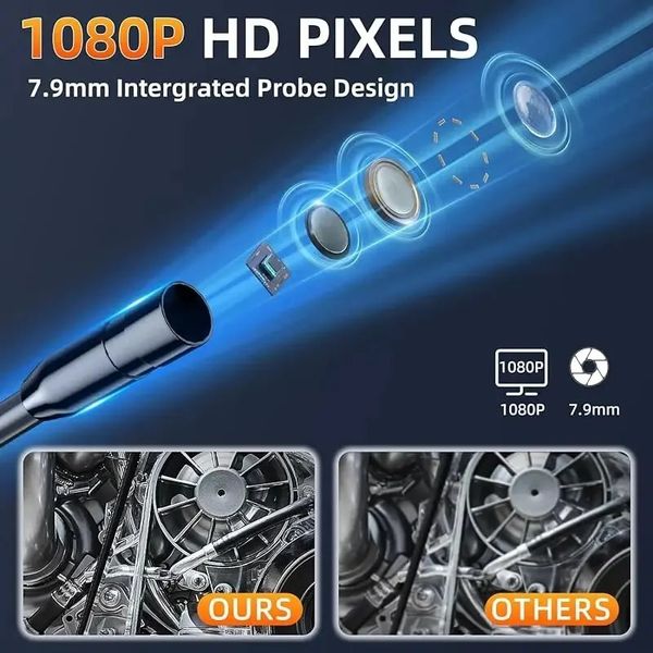 Профессиональный аккумуляторный эндоскоп 8мм HD 4,3 IPS-экран 1080P IP67 8 LED 11238 фото