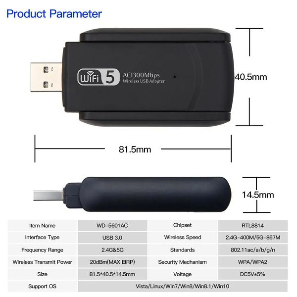 USB 3.0 WiFi адаптер 1300Mbps 2.4GHz/5GHz Adapter Dual Band id_2603 фото