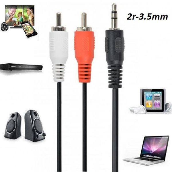 Кабель 2RCA-3.5mm 1.5m, Шнур 2r-3.5mm, Кабель-переходник аудио стерео, Шнур для подключения звука разъем "тюльпан" 566065060 фото