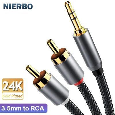 Кабель 3.5mm to 2 RCA 2м RCA Audio Cable 24K позолота Stereo Aux Splitter id_2713 фото