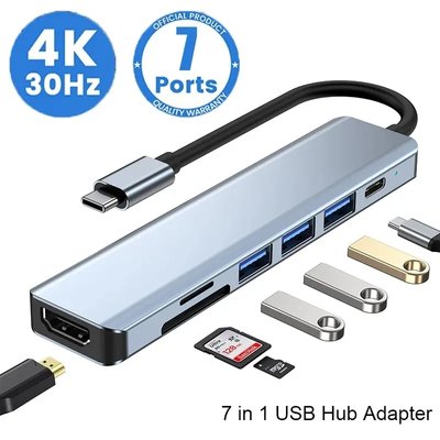 USB HUB Type-C хаб 7 в 1, HDMI + PD + SD + TF + кардридер, Док-станция MacBook 60117 фото