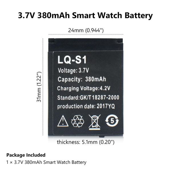 Аккумулятор для Smart Watch LQ-S1 380mAh (QW09, A1, GT08, DZ09, Z60, W8, V8, X6) 678024823 фото