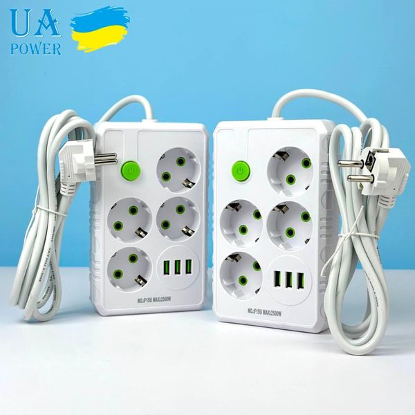 Сетевой фильтр питания UA Power Socket F15U 4 розетки 3USB Port 2m, сетевой удлинитель розеток, белый id_3151 фото