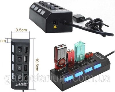 USB HUB, хаб, удлинитель, концентратор 4 порта + подсветка 614689951 фото