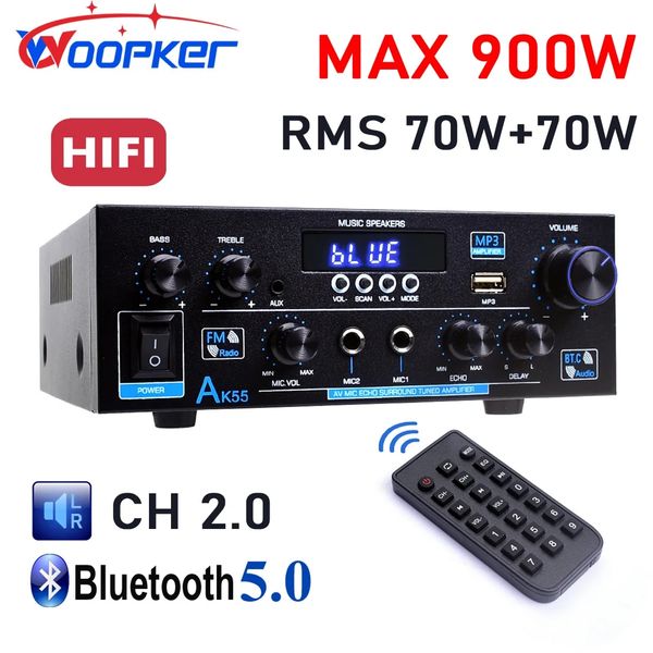 HiFi цифровой усилитель Woopker AK55, 70 + 70 Вт, Bluetooth, USB, SD, MIC, радио, аудиоусилитель 79655 фото