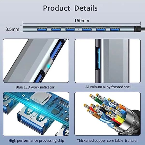 Разветлитель 2 в 1 USB HUB 3.0 TYPE-C | 7 PORTS | USB-хаб | Splitter 7 Port id_2665 фото