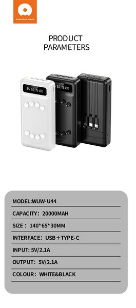 Power bank WUW U44 20000 mAh с проводами Micro, TypeC, Lightning | Внешний аккумулятор | Портативная зарядка id_2420 фото