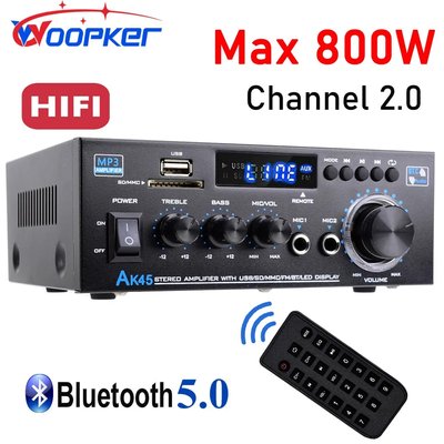 HiFi цифровой усилитель Woopker AK45, 50 Вт, Bluetooth, USB, SD, MIC, радио, аудиоусилитель id_3117 фото