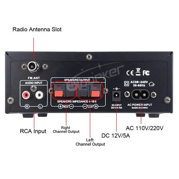 HiFi цифровой усилитель Woopker AK45, 50 Вт, Bluetooth, USB, SD, MIC, радио, аудиоусилитель id_3117 фото