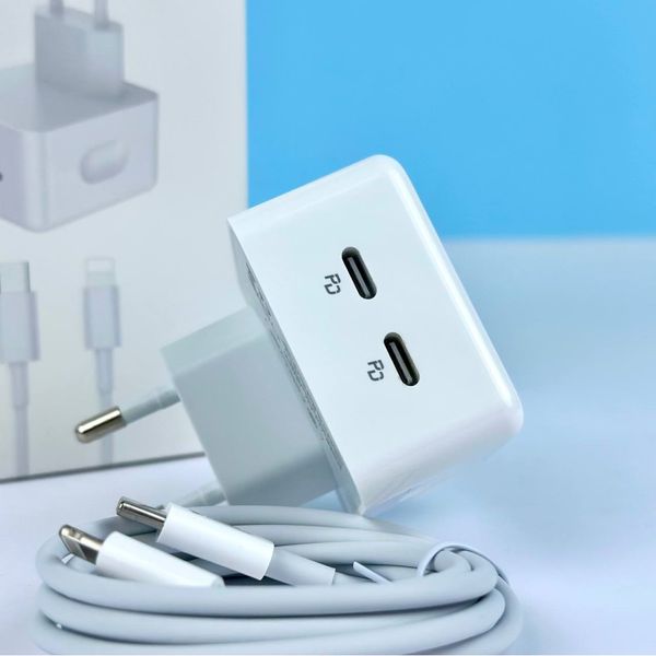 Комплект быстрой зарядки для Apple iPhone iPad Celebrat i14 40W Dual USB-C СЗУ для MacBook + кабель lightning id_2755 фото