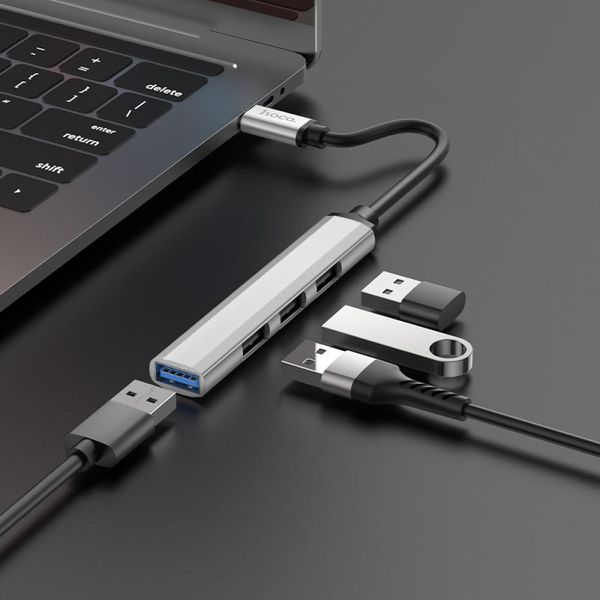 USB-hub Type-C 3.0 хаб 4-в-1 поддержка накопителя до 1Tb HOCO HB26 Type-C to USB 3.0*1+USB 2.0*3 id_2429 фото