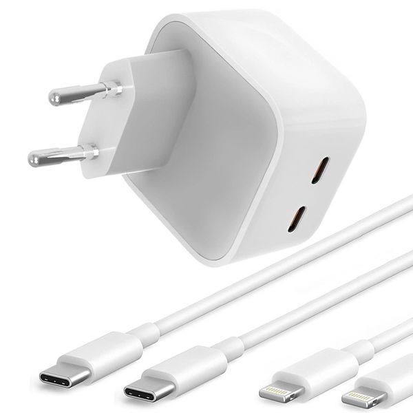 Комплект быстрой зарядки для Apple iPhone iPad Celebrat i14 40W Dual USB-C СЗУ для MacBook + кабель lightning id_2755 фото