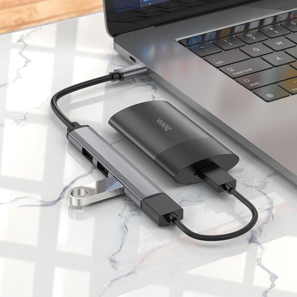 USB-hub Type-C 3.0 хаб 4-в-1 поддержка накопителя до 1Tb HOCO HB26 Type-C to USB 3.0*1+USB 2.0*3 id_2429 фото