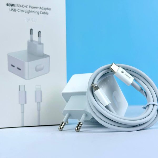 Комплект быстрой зарядки для Apple iPhone iPad Celebrat i14 40W Dual USB-C СЗУ для MacBook + кабель lightning id_2755 фото