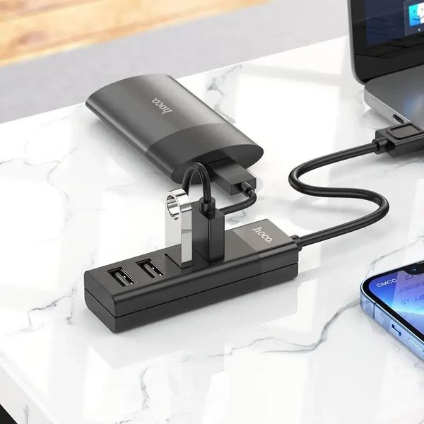 USB-hub хаб 4-в-1 поддержка накопителя до 1Tb HOCO HB25 Easy mix |USB to USB 3.0*1+USB 2.0*3| Черный 1634710491 фото