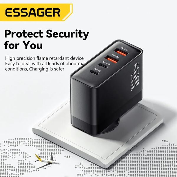 ​Мощное зарядное устройство Essager 100W GaN USB Type-C, QC, PD для iPhone и ноутбуков Macbook, ASUS, Xiaomi, ACER id_2796 фото