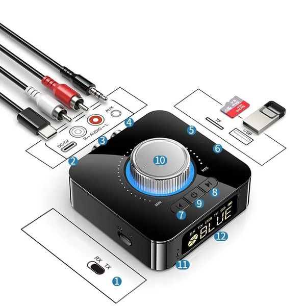 Bluetooth адаптер M5 с аккумулятором, аудио приемник стерео ресивер Stereo Music Wireless Bluetooth Receiver TF Card RCA 3.5mm AUX id_3121 фото