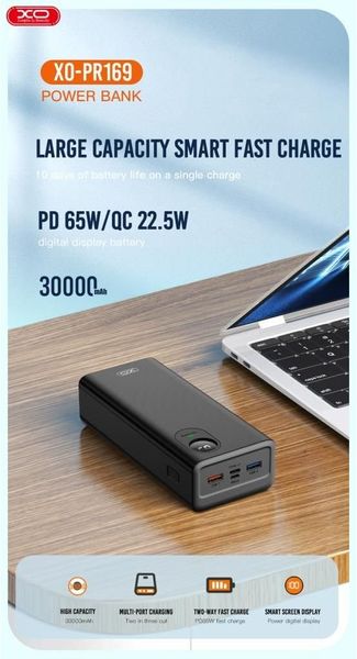 Power bank XO PR 169 30000mAh 100% емкость PD65W/QC22.5W | Внешний аккумулятор | Портативная зарядка id_2351 фото