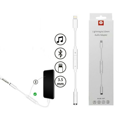 Адаптер переходник Lightning to AUX 3.5mm WUW-X87 регулировка громкости Apple Lightning - Jack 3.5 mm White id_3069 фото