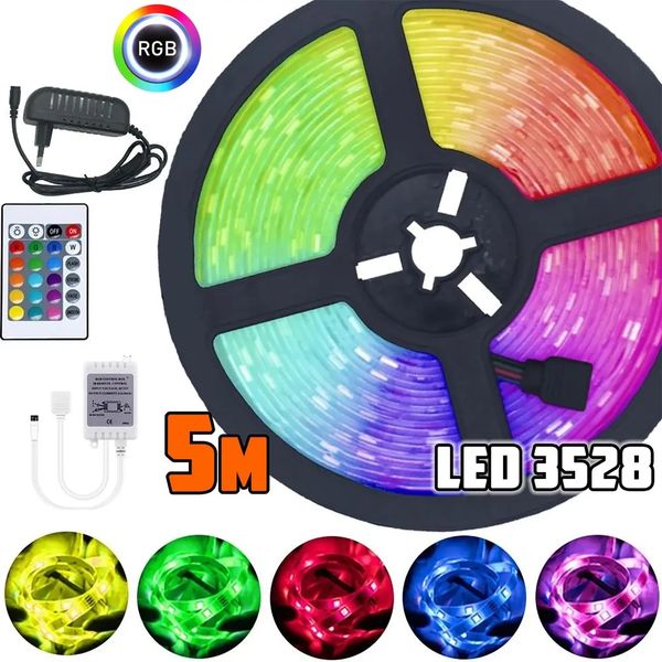 Светодиодная LED лента 5м RGB 3528 в силиконе на клейкой основе c пультом, контроллером и блоком питания 220B id_2790 фото