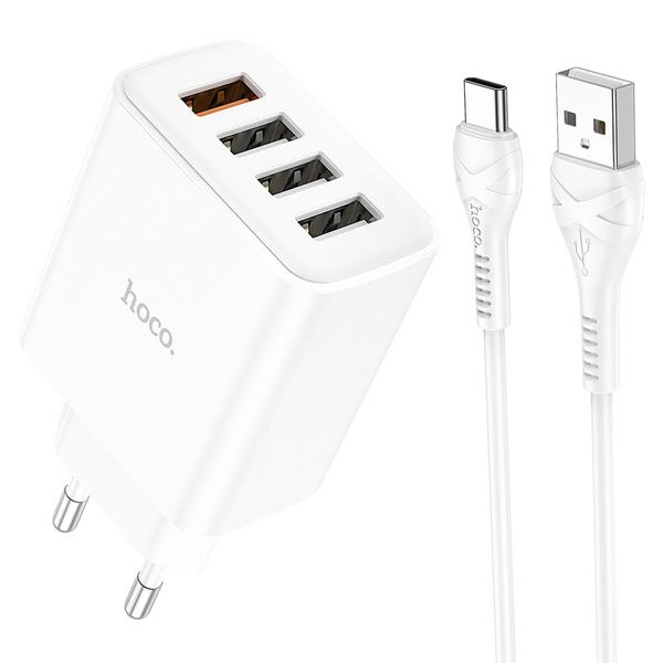 Сетевое зарядное устройство HOCO C102A 28,5W QC3.0 4USB Быстрая зарядка + кабель TYPE-C id_2490 фото