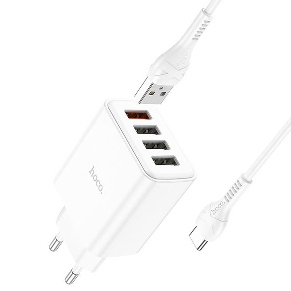 Сетевое зарядное устройство HOCO C102A 28,5W QC3.0 4USB Быстрая зарядка + кабель TYPE-C id_2490 фото