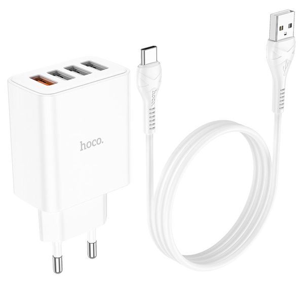 Сетевое зарядное устройство HOCO C102A 28,5W QC3.0 4USB Быстрая зарядка + кабель TYPE-C id_2490 фото