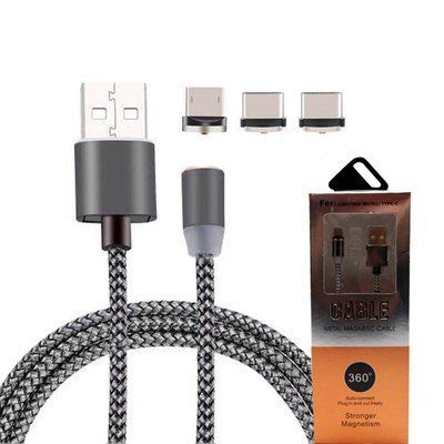 Магнитный кабель 3 в 1, micro USB, Lightning, USB Type-C тканевый 1088243790 фото