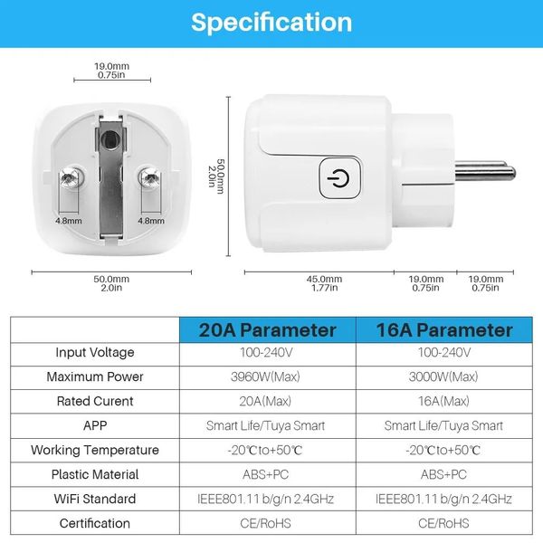 Умная розетка Tuya Smart WiFi 20A 4400Вт розетка с таймером электронная id_2617 фото