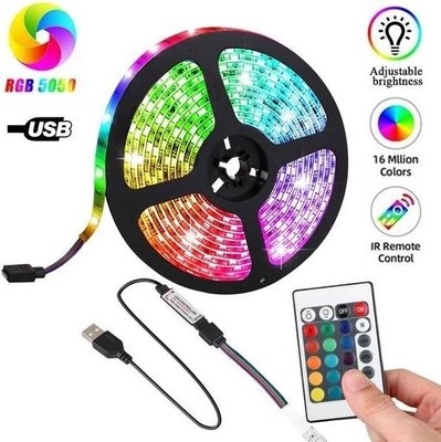 Светодиодная лента USB для подсветки телевизора 5050 RGB 2 м с пультом id_2510 фото