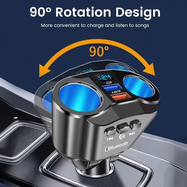 Автомобильное зарядное, разветвитель прикуривателя, 12/24V (на 2 выхода + 2 USB), FM Трансмиттер, вольтметр id_3080 фото