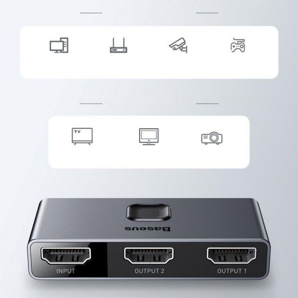 2 in 1 HDMI сплиттер, разветвитель, свитчер BASEUS MATRIX HDMI - 2Х HDMI 4K, 30HZ CAHUB-BC0G id_2634 фото