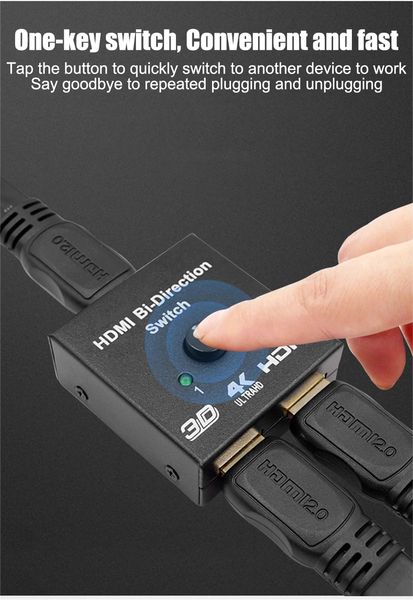 2 in 1 Splitter HD 1x2/2x1 Switch Connector HDMI splitter разветвитель, hub 2 порта 4K 60Hz, 2K, 1080p id_2508 фото