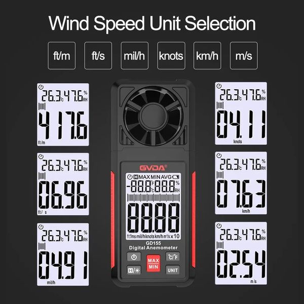 Профессиональный цифровой анемометр GVDA, умный анемометр, точное измерение скорости ветра, температуры, влажности 28642 фото