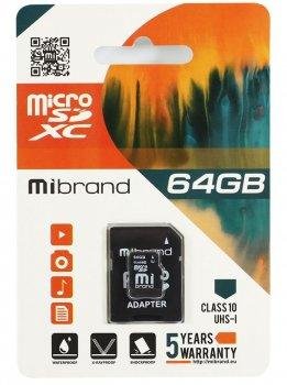 Карта Памяти Mibrand MicroSDHC 64gb 10 Class & Adapter 1623774667 фото