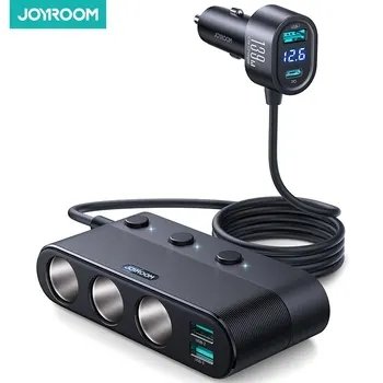 Автомобильное зарядное JOYROOM 139W, разветвитель прикуривателя, 12/24V (на 3 выхода + 4 USB), вольтметр 5252 фото